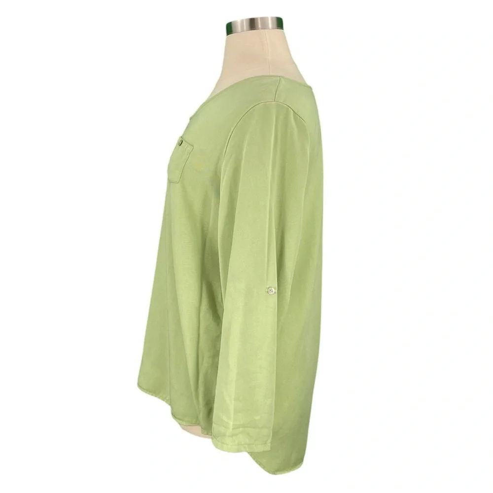 Soft Surroundings Lime Green 100% Tencel Casual Roll Sleeve Pullover Tunic Top - Picture 13 of 16